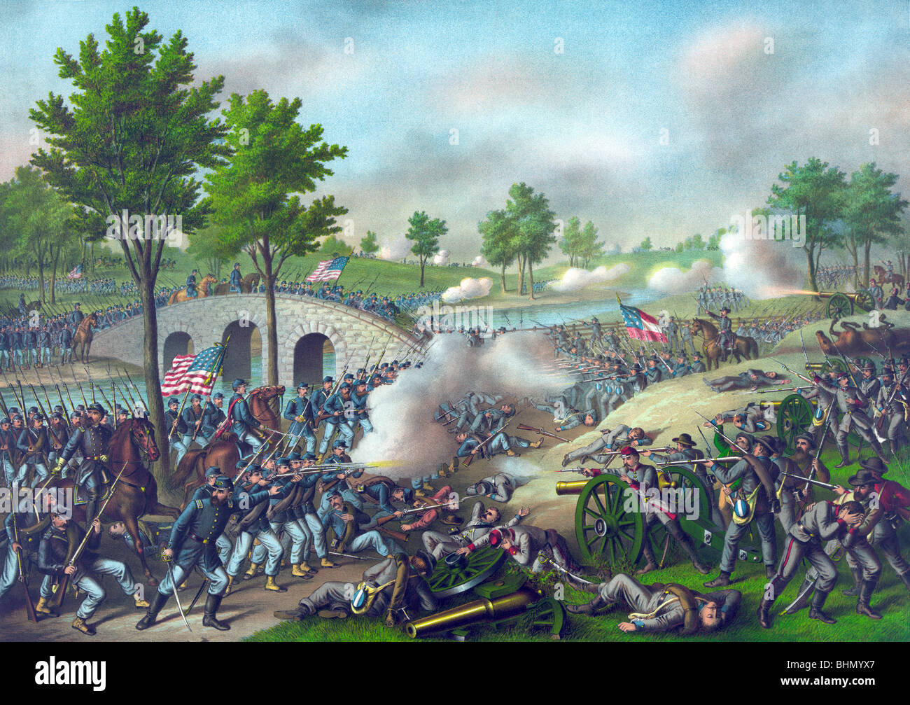 Drucken c1888 Darstellung der Schlacht von Antietam (17. September 1862) während des amerikanischen Bürgerkriegs. Stockfoto