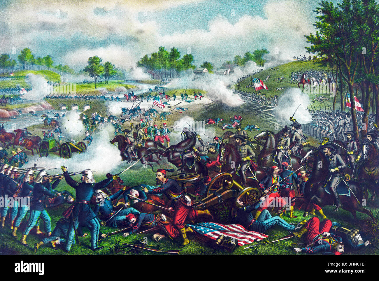 Drucken c1889 Darstellung der ersten Schlacht am Bull Run (21. Juli 1861) während des amerikanischen Bürgerkriegs. Stockfoto