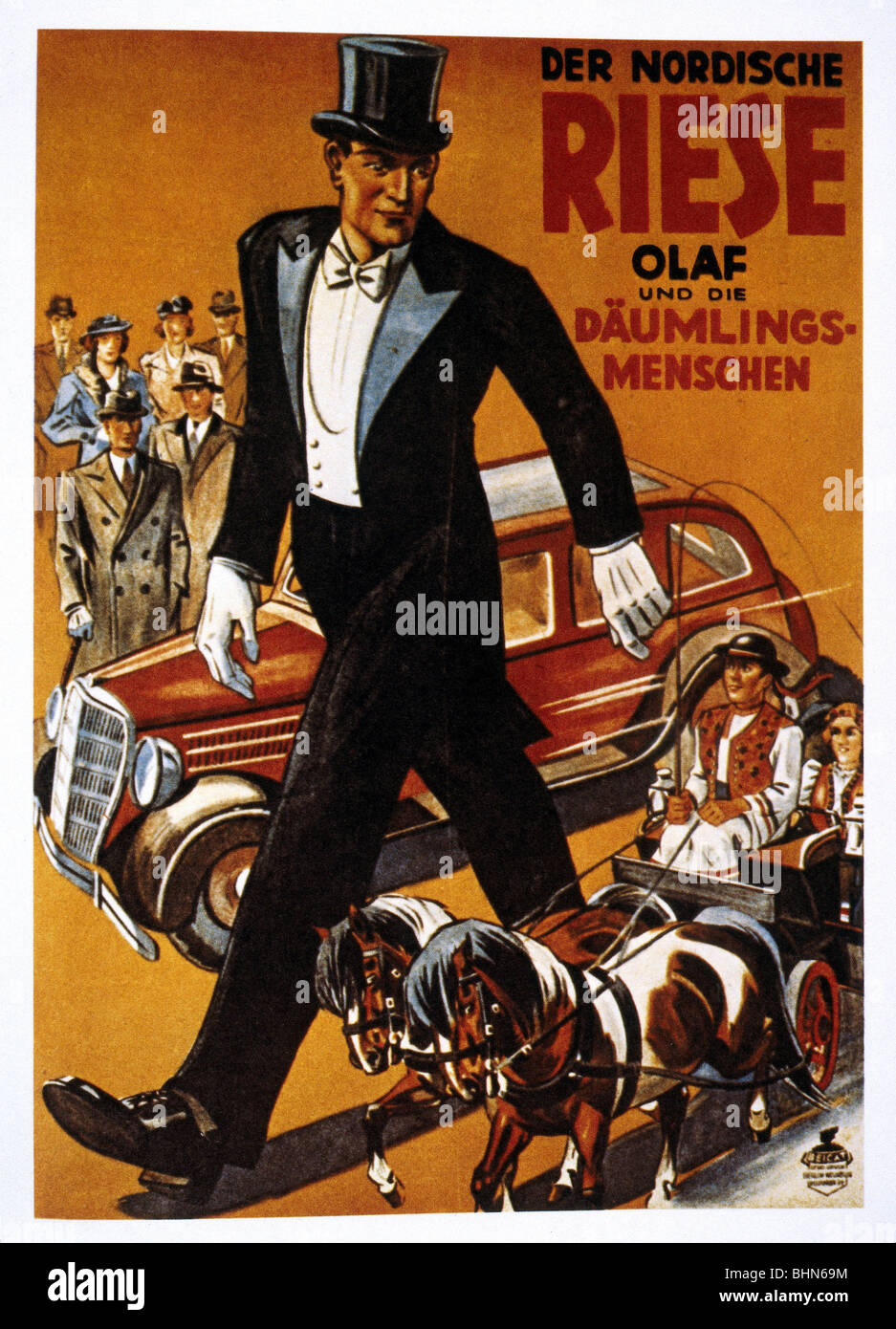 Zirkus, Kuriositäten, "The Nordic Giant Olaf and the Hop o" My Thumb people, Poster, 1930er Jahre, Stockfoto