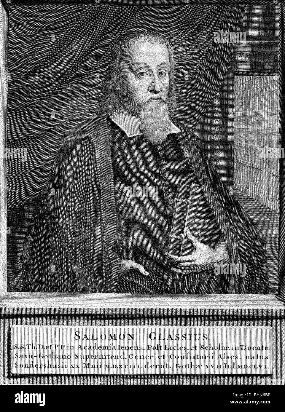 Salomo Glassius,, 20.5.1593 - 27.7.1656, deutscher Theologe, halbe Länge, Kupferstich, 17. Jahrhundert, Artist's Urheberrecht nicht gelöscht werden Stockfoto