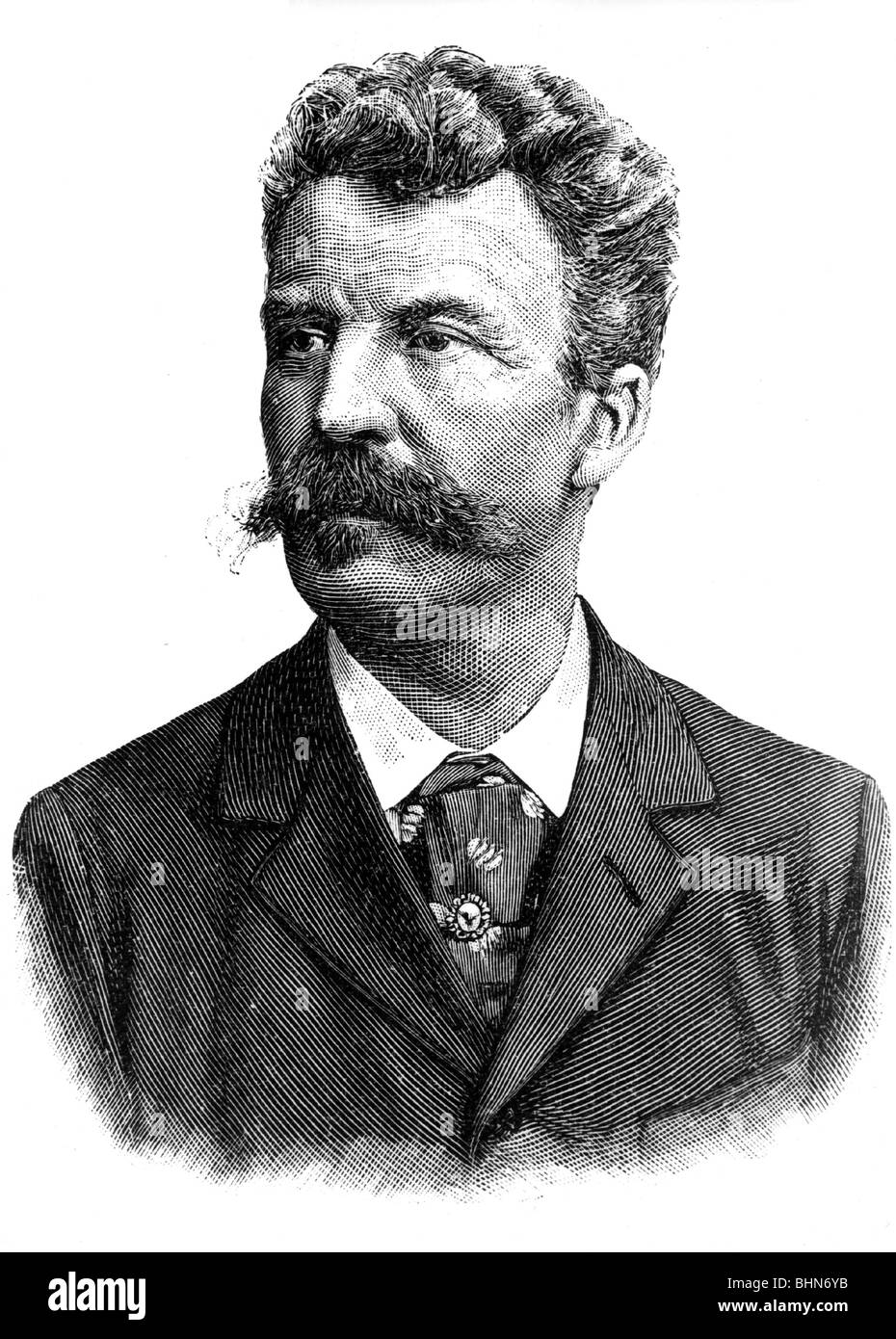 Maupassant, Guy de, 5.8.1850 - 7.7.1893, französischer Autor/Schriftsteller, Porträt, Holzgravur, 19. Jahrhundert, Stockfoto