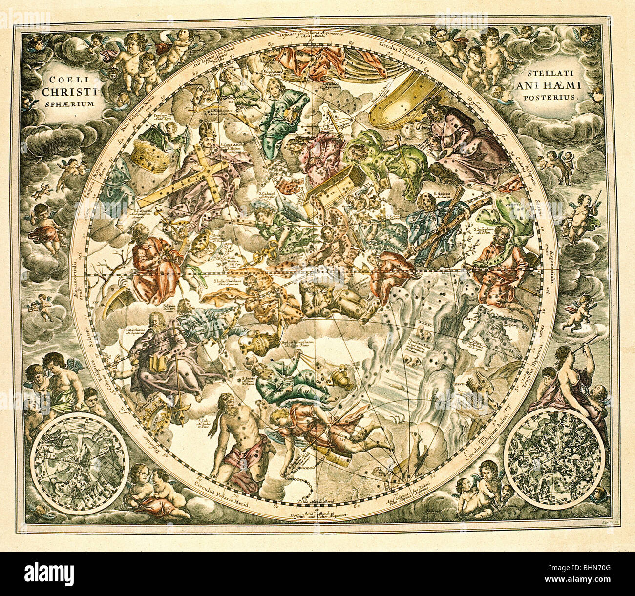 Astrologie, Zeichen des Tierkreises, Zeichen, aus dem 17. Jahrhundert, historische, historischer, Tiere, Menschen, Hemisphäre, Hemisphären, Karte, Karten, Stockfoto