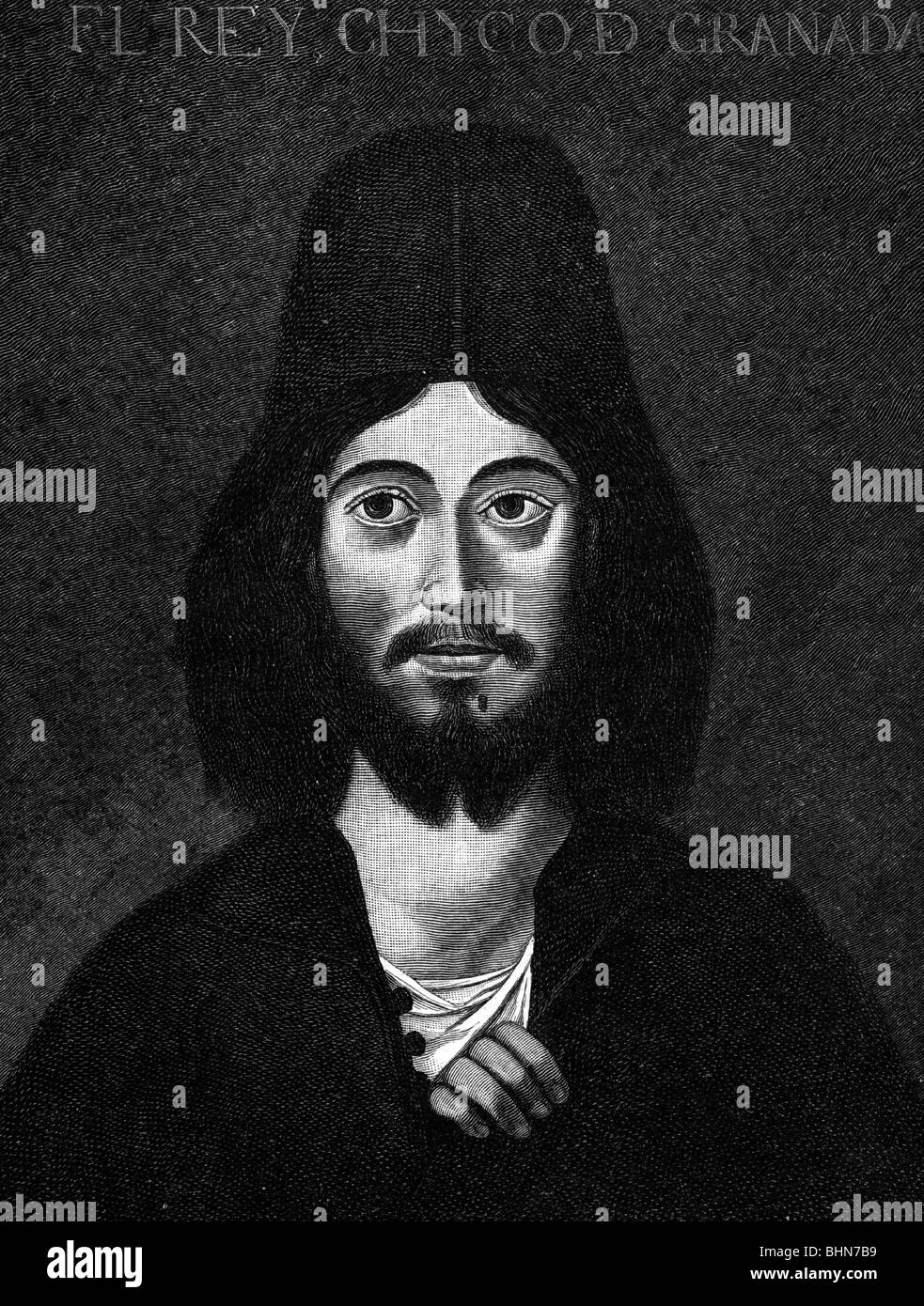 Boabdil (Muhammad XII Abu 'Abd Allah), 1452 - ca. 1530, letzte Sultan von Granada (bis 1492), behauptet, Porträt, Holzstich nach dem Lackieren, Spanien, 17. Jahrhundert, Artist's Urheberrecht nicht gelöscht werden Stockfoto