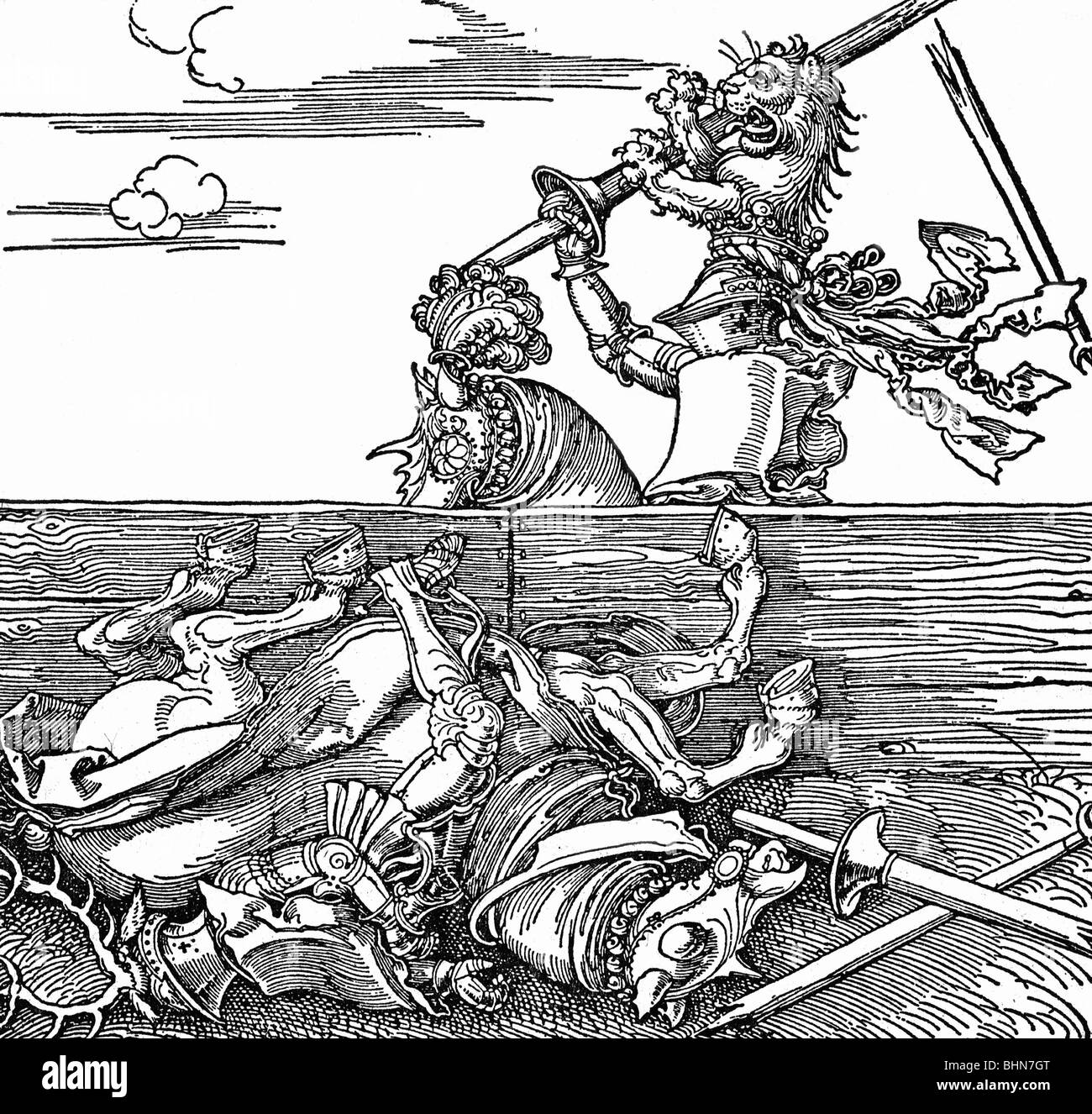 Mittelalter, Ritter, Turnier, Ritterspiele, Walisisch Kampf, Holzschnitt von Albrecht Dürer, "freydal", 1516, Artist's Urheberrecht nicht gelöscht werden Stockfoto