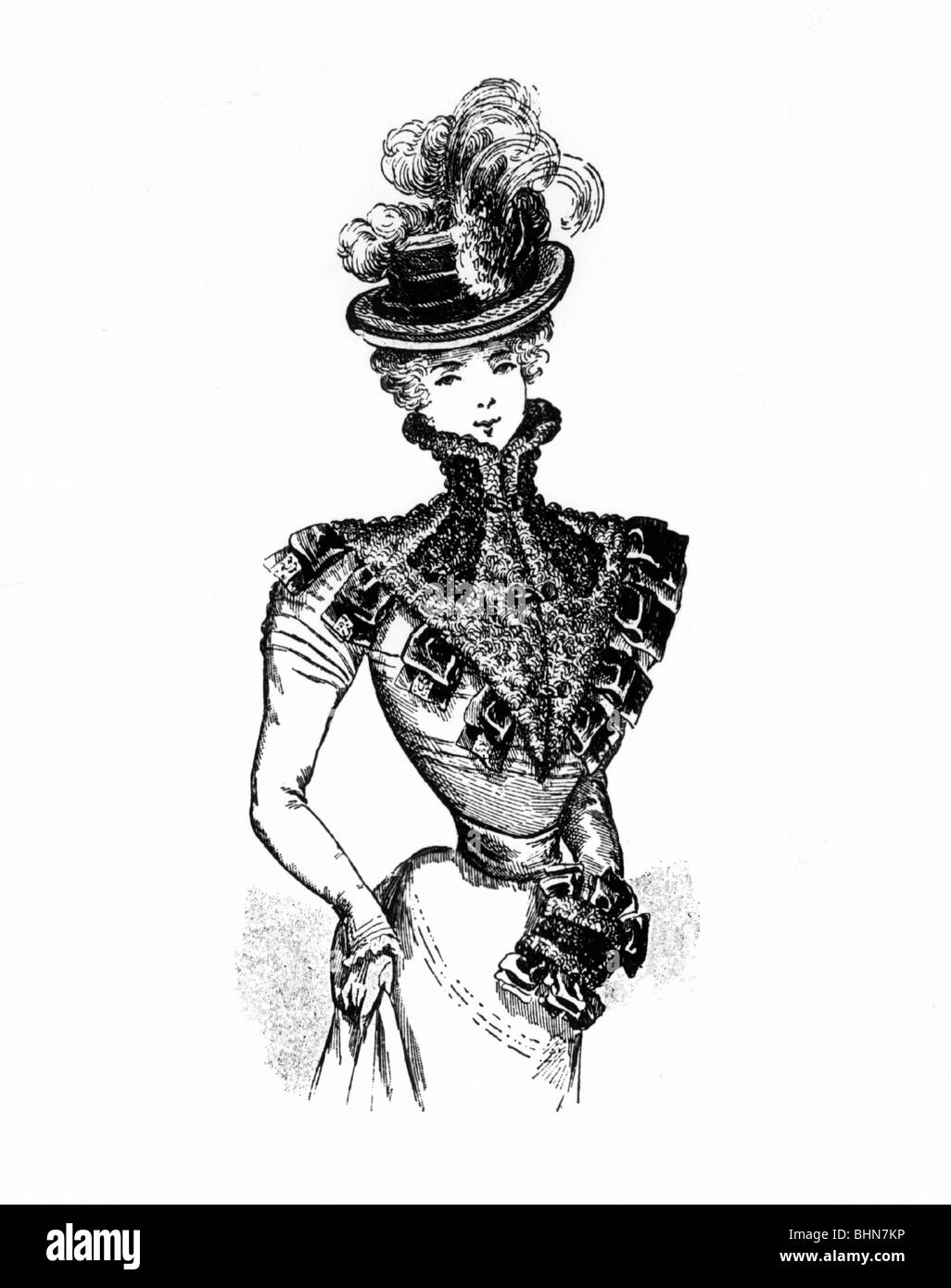Mode, Ladies Mode, 19. Jahrhundert, tippet aus Astrachan mit Schleife Dekoration, Zeichnung, 1898, Stockfoto