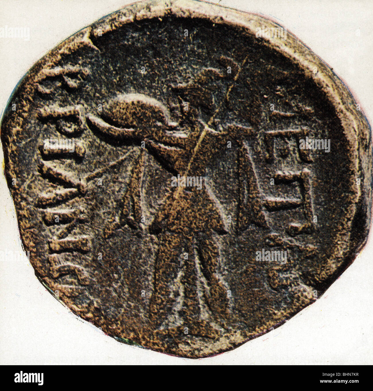 Geld/Finanzen, Münzen, alte Welt, Griechenland, Athen, Bronzemünze mit Bild der Göttin Athena, Alkis, 3th Century BC, historisch, historisch, Farbdruck, As, Numismatik, Antike Welt, volle Länge, Menschen, Stockfoto
