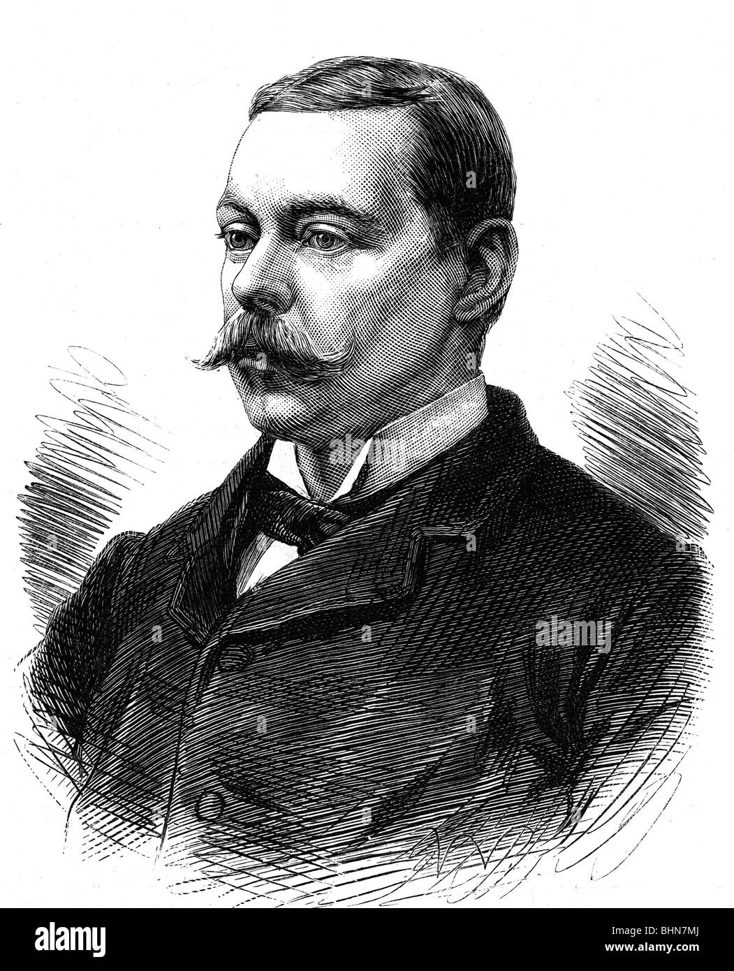 Churchill, Randolph, 13.2.1849 - 24.1.1895, britischer Politiker, Schatzkanzler von 1882-1887, Porträt, Holzgravur, 1882-6, Stockfoto