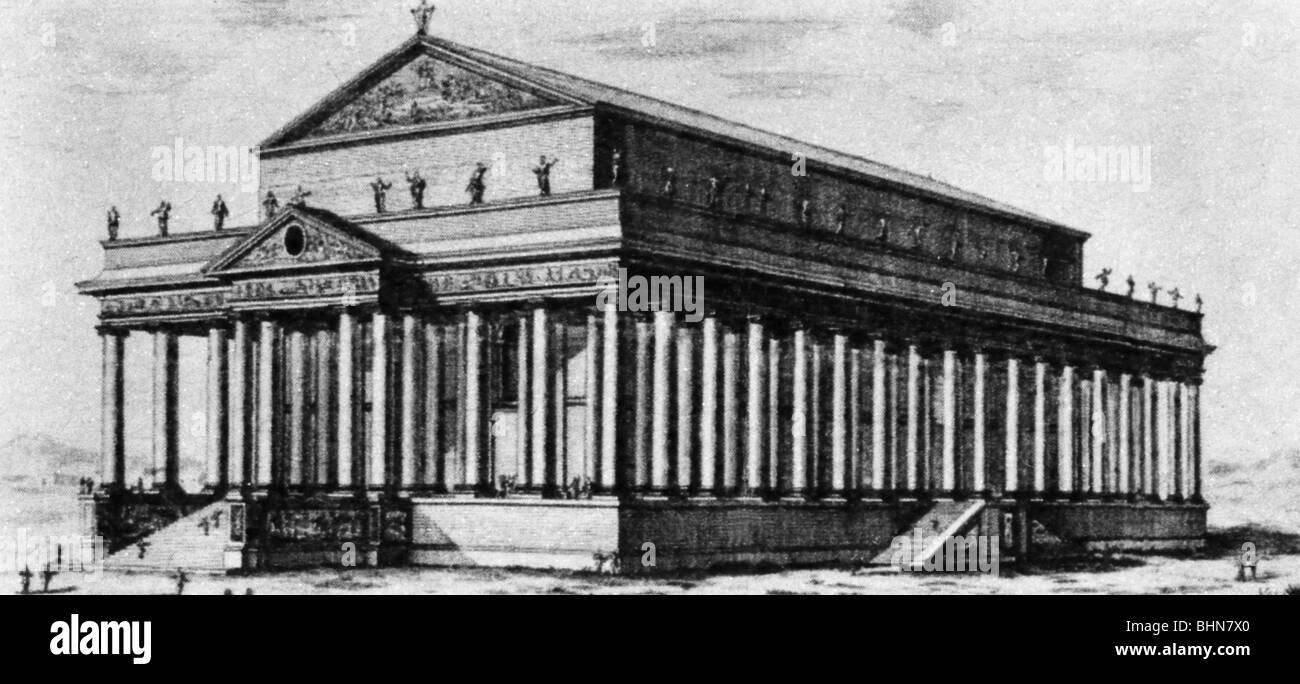 Antike Welt, Sieben Wunder, Tempel der Artemis in Ephesos, erbaut um 700 v. Chr., Rekonstruktion, 19. Jahrhundert, historisch, historisch, Architektur, Ephesos, alte Welt, Menschen, Stockfoto