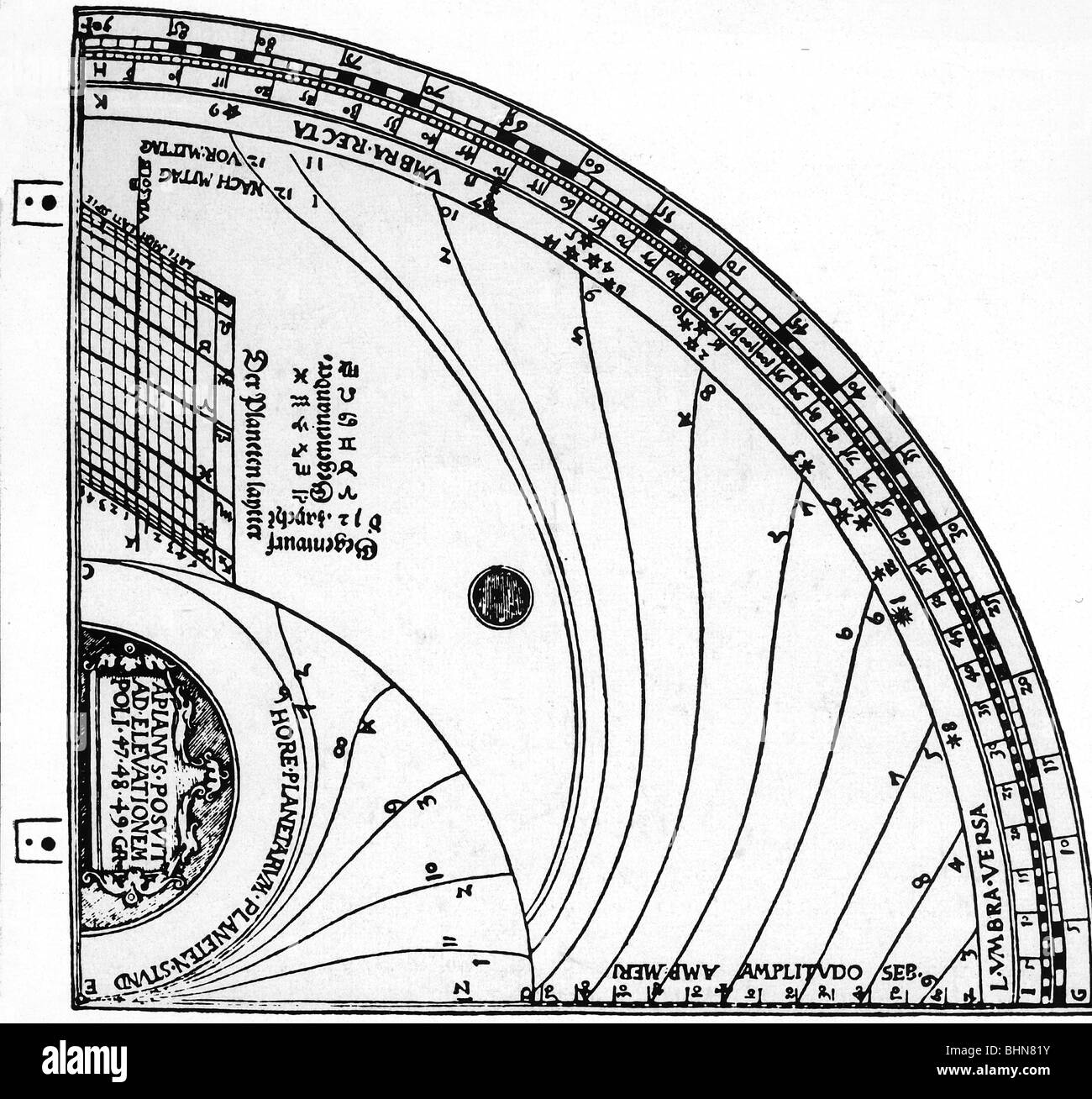 Astronomie, Instrumente, Quadrant von Peter Apianus, ca. 1530, Stockfoto