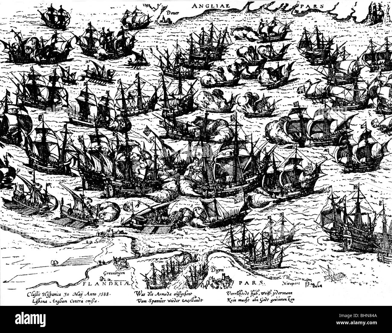Geographie/Reisen, Großbritannien, Kriege gegen Spanien, Seeschlacht gegen die spanische Armada, im Ärmelkanal, Dover, 22.7.1588, Stockfoto
