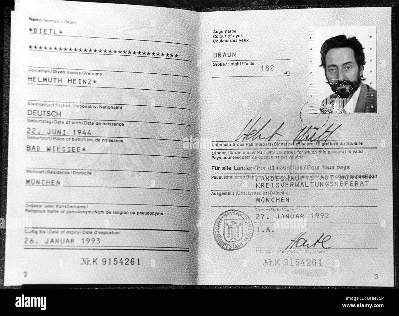 Dietl, Helmut, 22.6.1944 - 30.3.2015, deutscher Filmregisseur, sein Personalausweis, Stockfoto