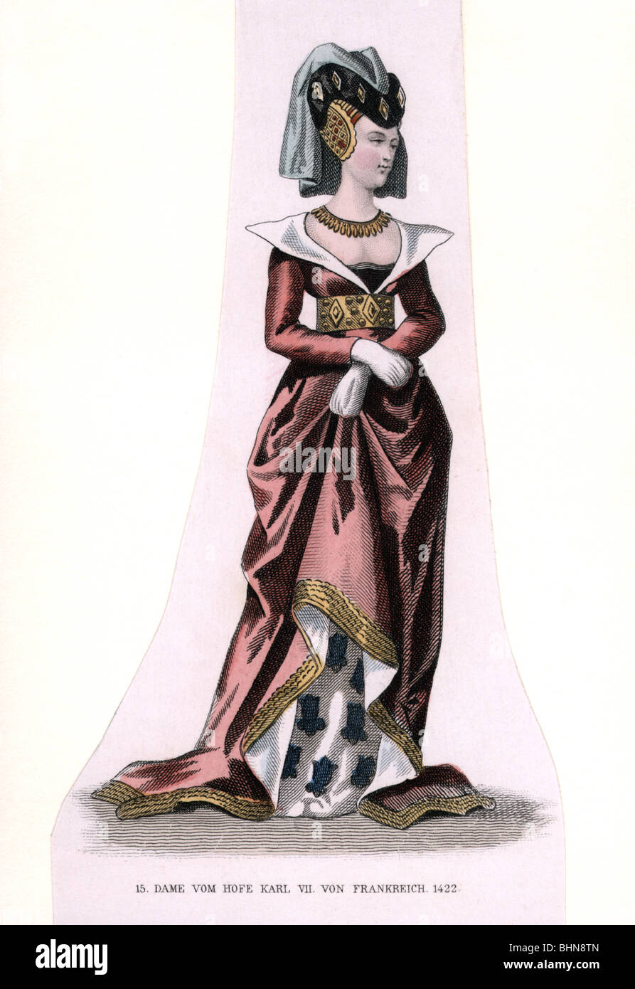 Mode, Ladies Mode, Dame des französischen Königshofes, 1422, Stockfoto