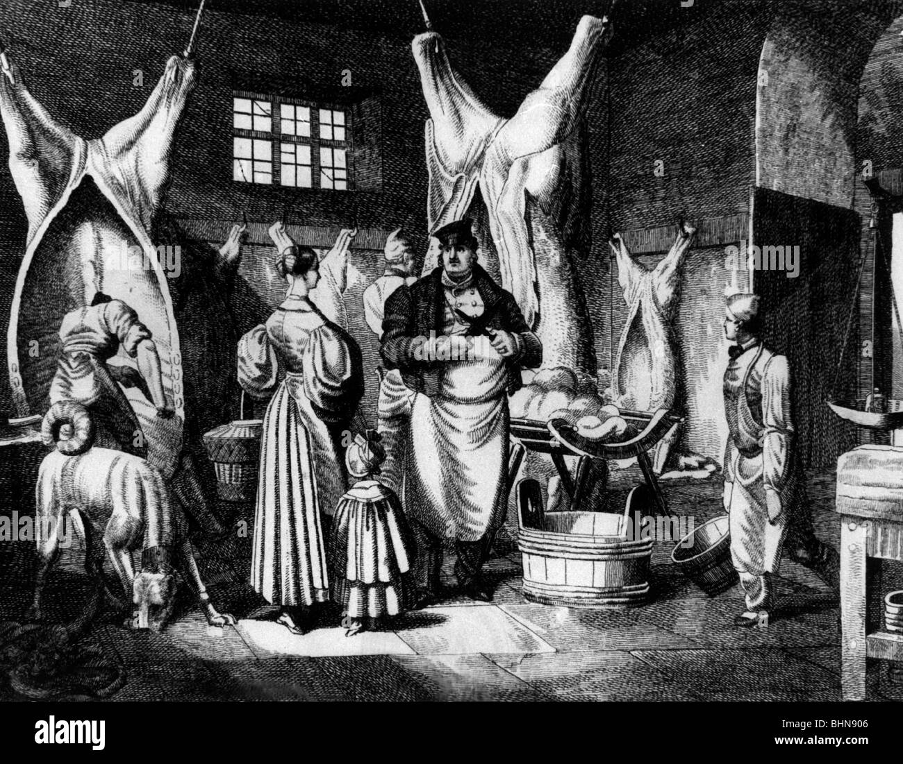 Leute, Berufe, Männer, Metzger, "Der Butcher", lithographisch von Johann Friedrich Voltz, 1834, Münchner Stadtmuseum, Stockfoto