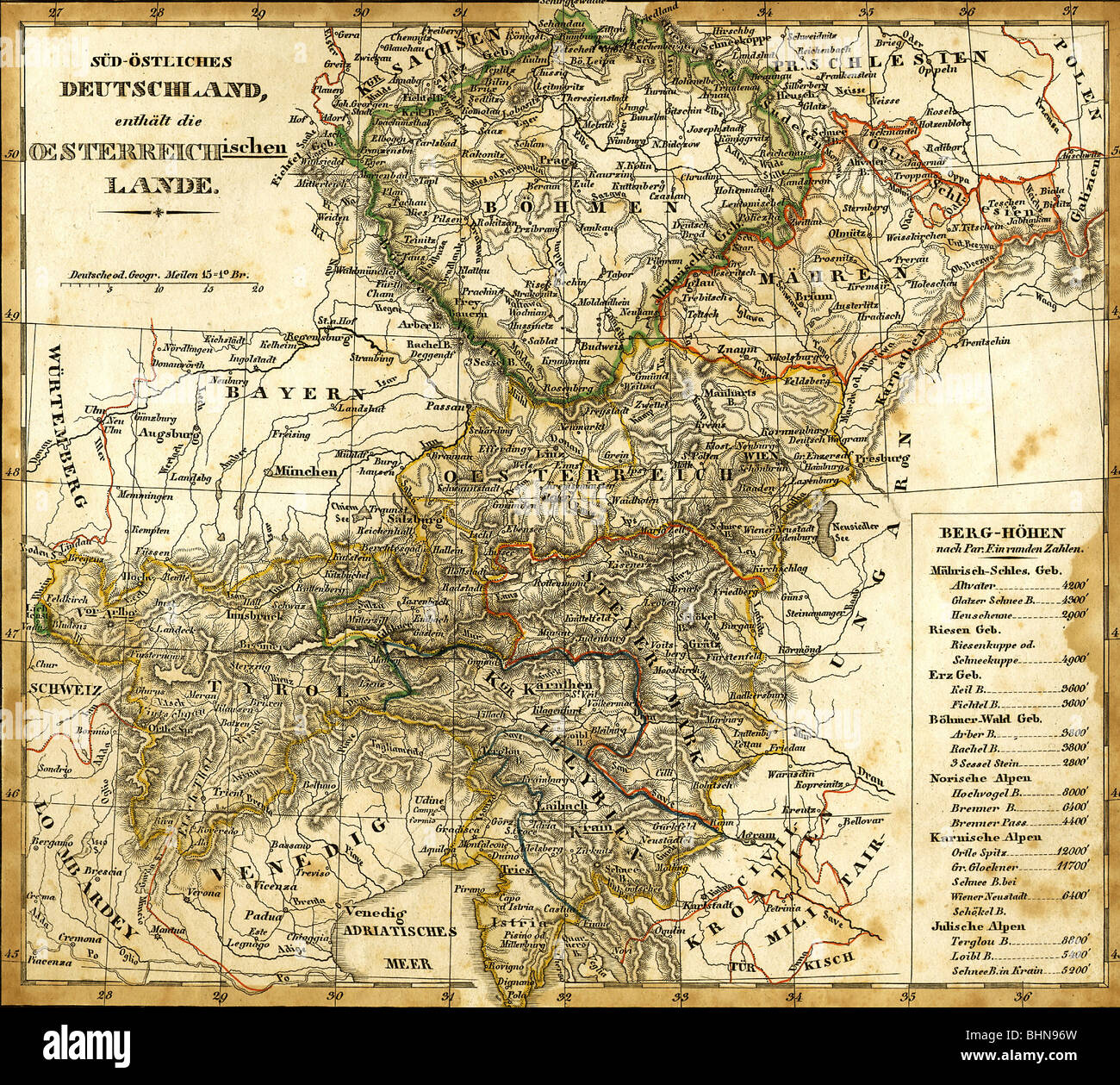 Kartographie, Karten, Europa, Österreich, Österreich, Stahlgravur von C. Stier, 18338, Stockfoto