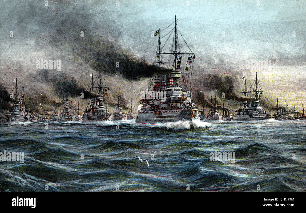 Transport/Transport, Navigation, Kriegsschiffe, Deutschland, Flotte während einer Parade, nach einem Aquarell von Willys Stoewer (1864 - 1931), Militär, Kriegsschiffe, Kaiserliche Marine, Deutsche Kaiserliche Marine, Hochseeflotte, historisch, Dreadnoughts, Schiffe der Linie, Stower, Stöwer, 19. Jahrhundert, Stockfoto