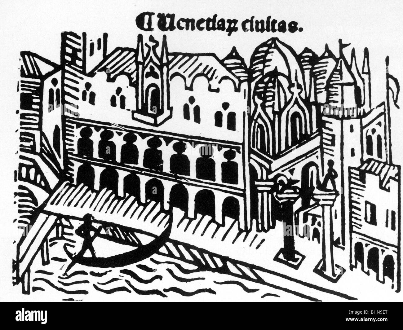 Geographie/Reise, Italien, Venedig, dogenpalast (Palazzo Ducale), Außenansicht, deutscher Holzschnitt, ca. 1470, Stockfoto