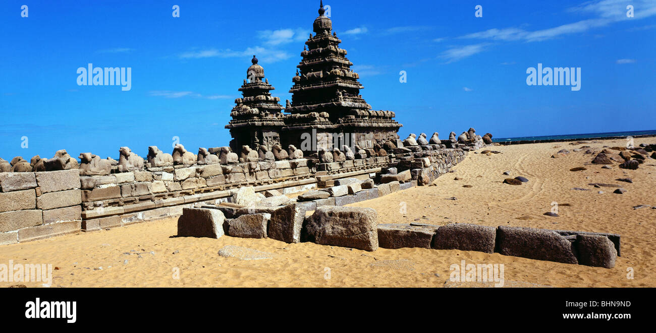 Geographie / Reisen, Indien, Tamil Nadu, Mahabalipuram, Tempel, Nandi Skulpturen, Pallava Dynastie, 7. Jahrhundert, Asien, Gebäude, bu Stockfoto
