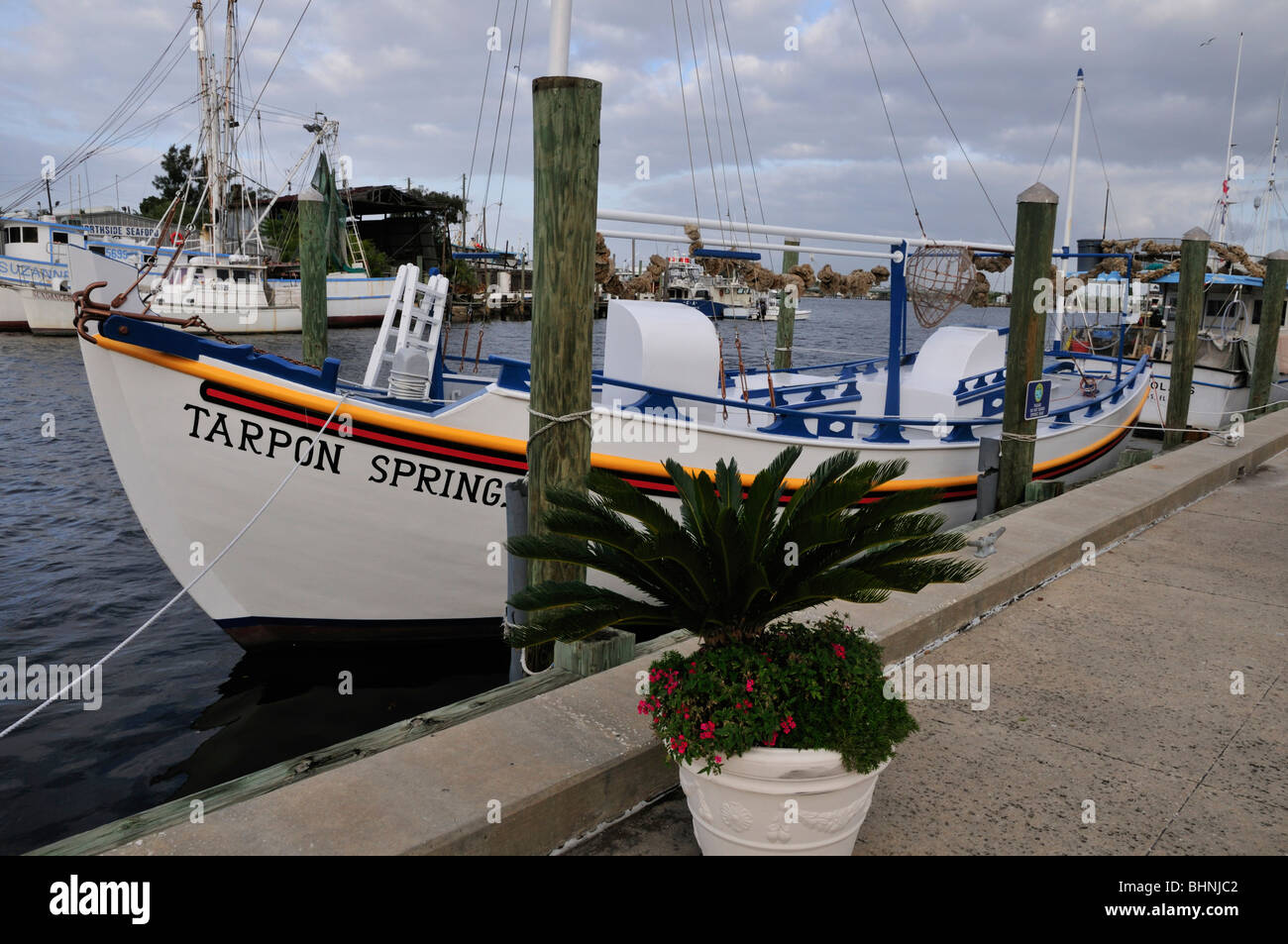 Die Schwamm-Boot 'Tarpon Springs', früher genannt "Louis Pappas", festgemacht an der Anlegestelle in Tarpon Springs, Florida Hafen Stockfoto