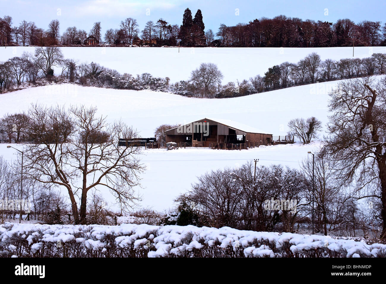 Layered Schneefelder, hughenden Valley, High Wycombe, Buckinghamshire, Großbritannien Stockfoto