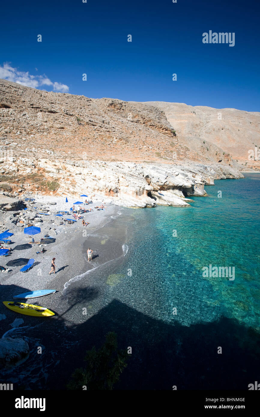 Marmor Strand, an der Mündung des Aradena Schlucht. Weiße Berge, Kreta, Griechenland. Stockfoto