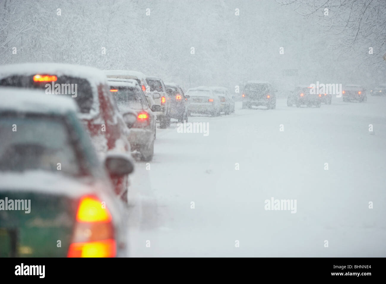 Stau bei Blizzard Stockfoto