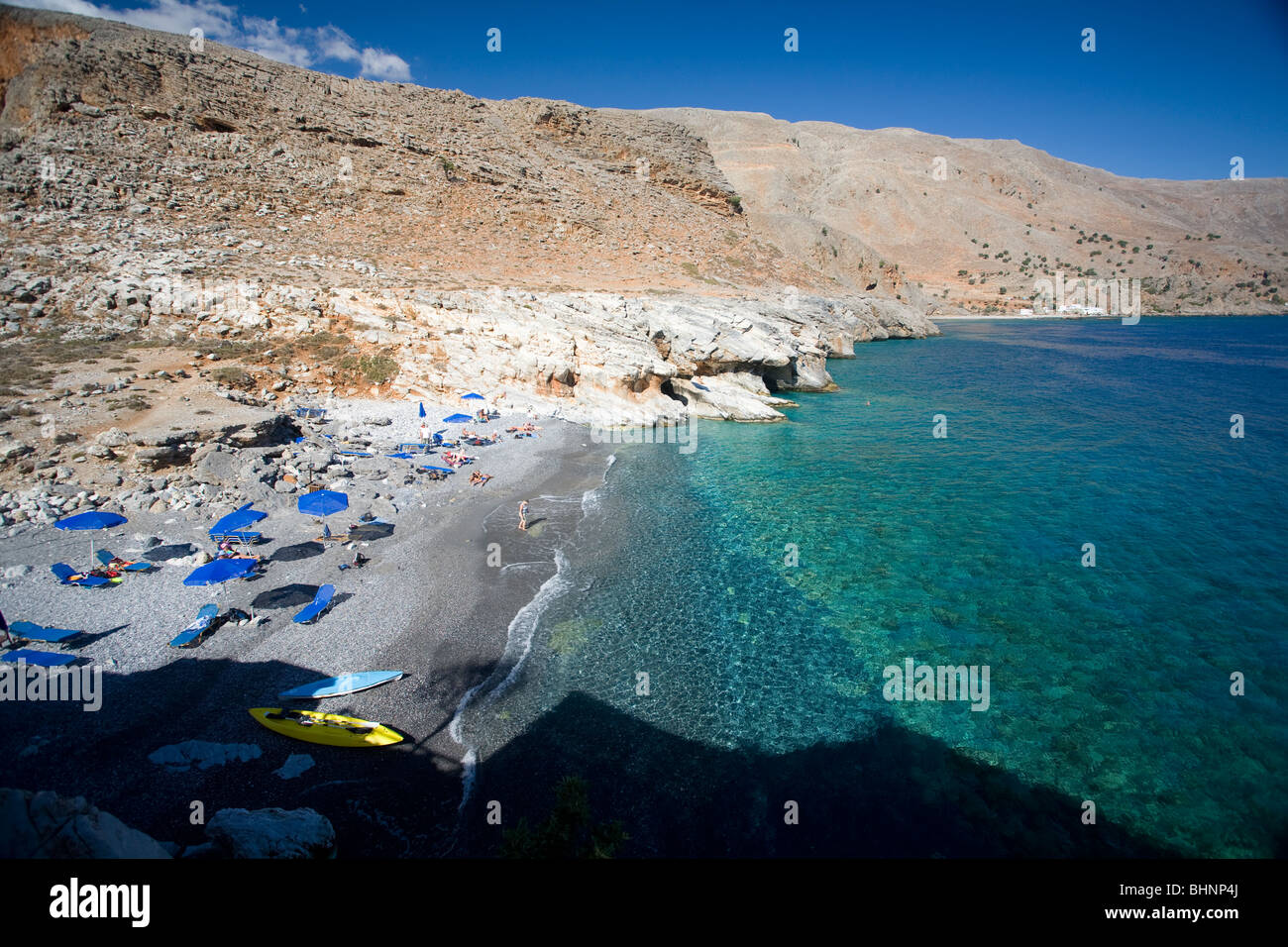 Marmor Strand, an der Mündung des Aradena Schlucht. Weiße Berge, Kreta, Griechenland. Stockfoto