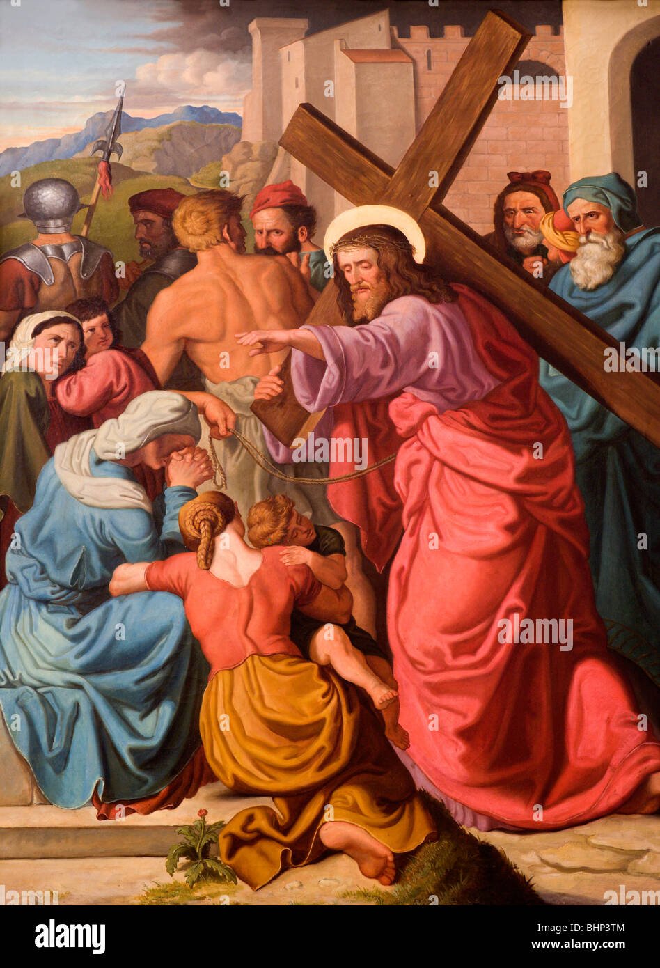 Christus und der Schrei des Frauen - malen von st. Elisabeth-Kirche in Wien Stockfoto