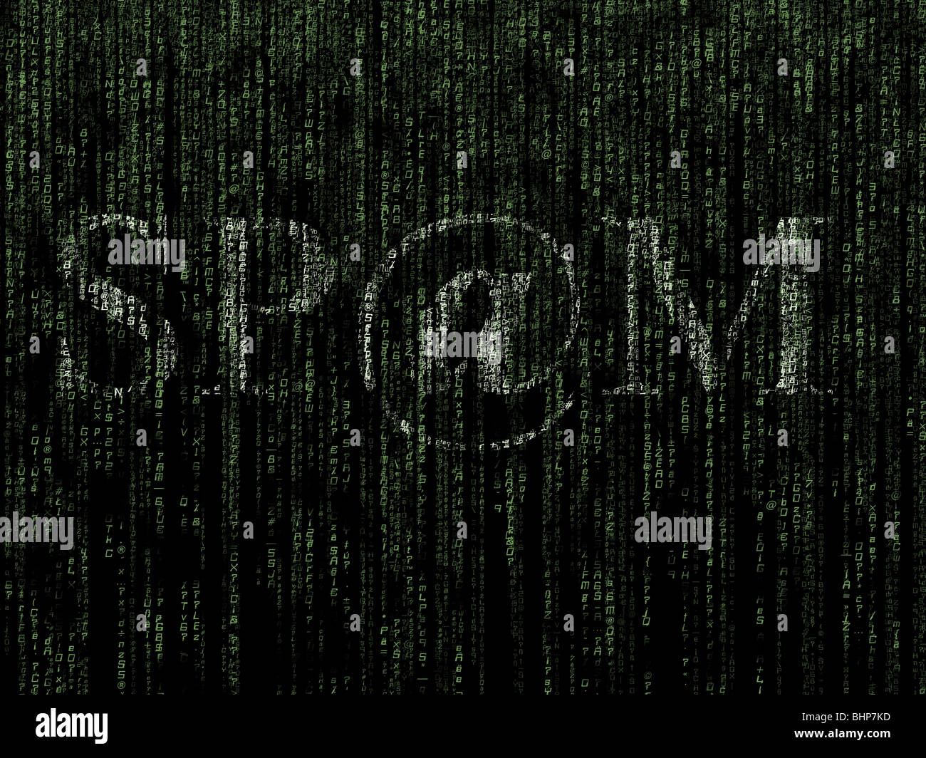 Spam-Wort überlagert Computer generiert matrixartige Hintergrund Stockfoto