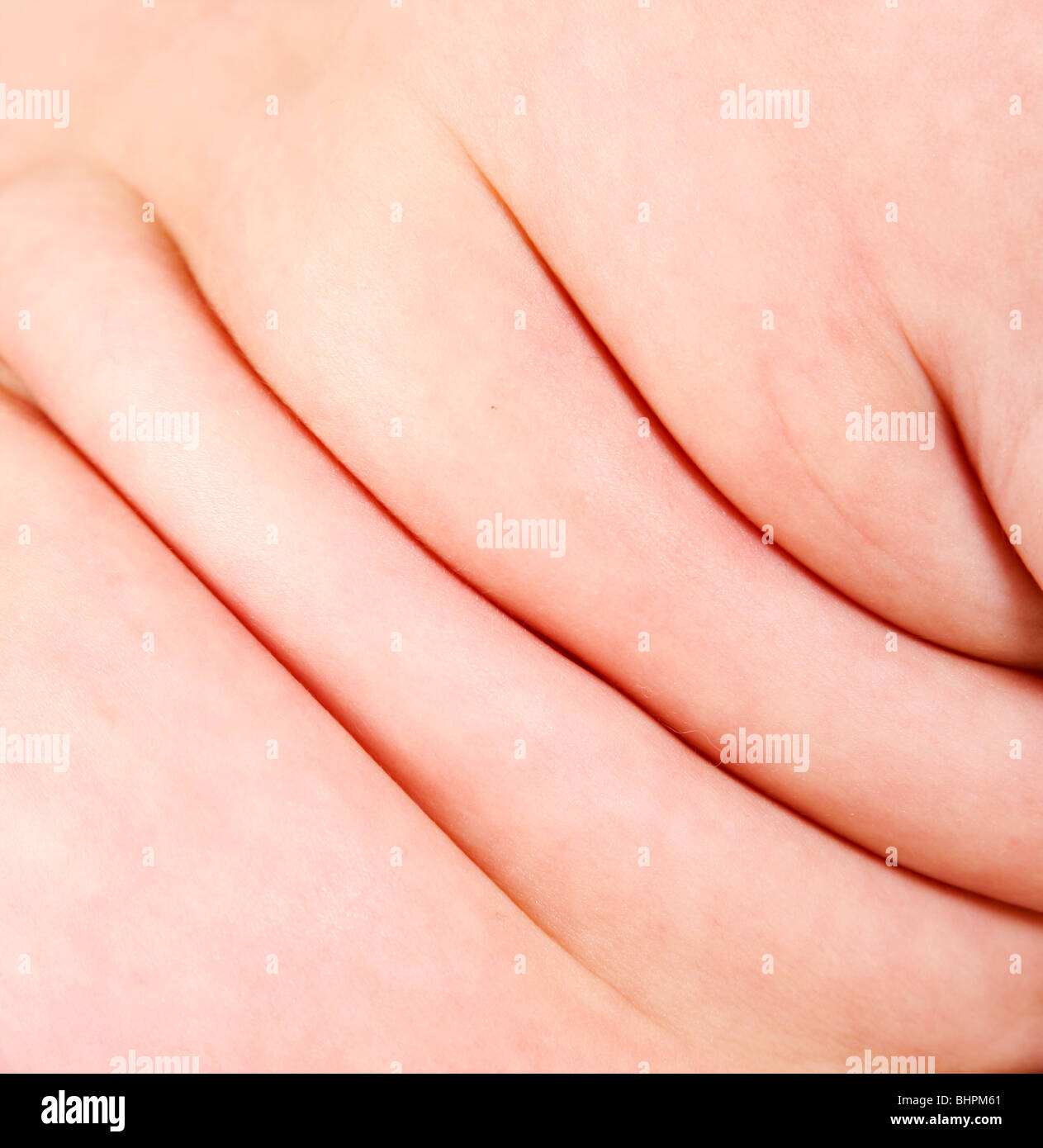 Süße Brötchen fettige Haut an der Seite der Rückseite eines kaukasischen Babys. Stockfoto