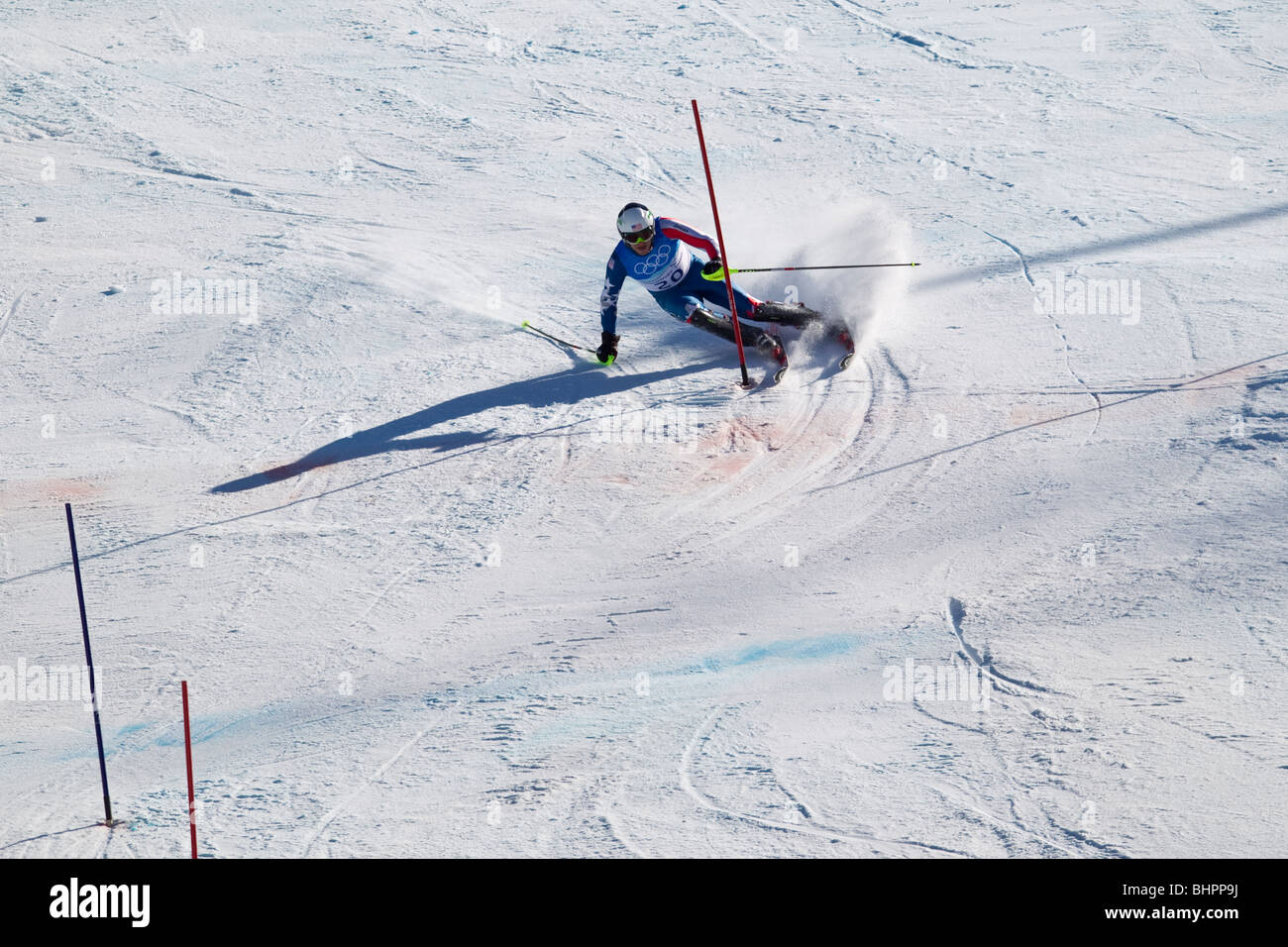 Bode Miller (USA)-Goldmedaillen-Gewinner, Veredelung der Slalom Ski Alpin Ski Herren Superkombination Portion auf der 2010 Olympic Stockfoto