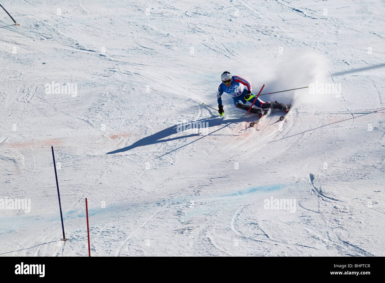 Bode Miller (USA)-Goldmedaillen-Gewinner, Veredelung der Slalom Ski Alpin Ski Herren Superkombination Portion auf der 2010 Olympic Stockfoto