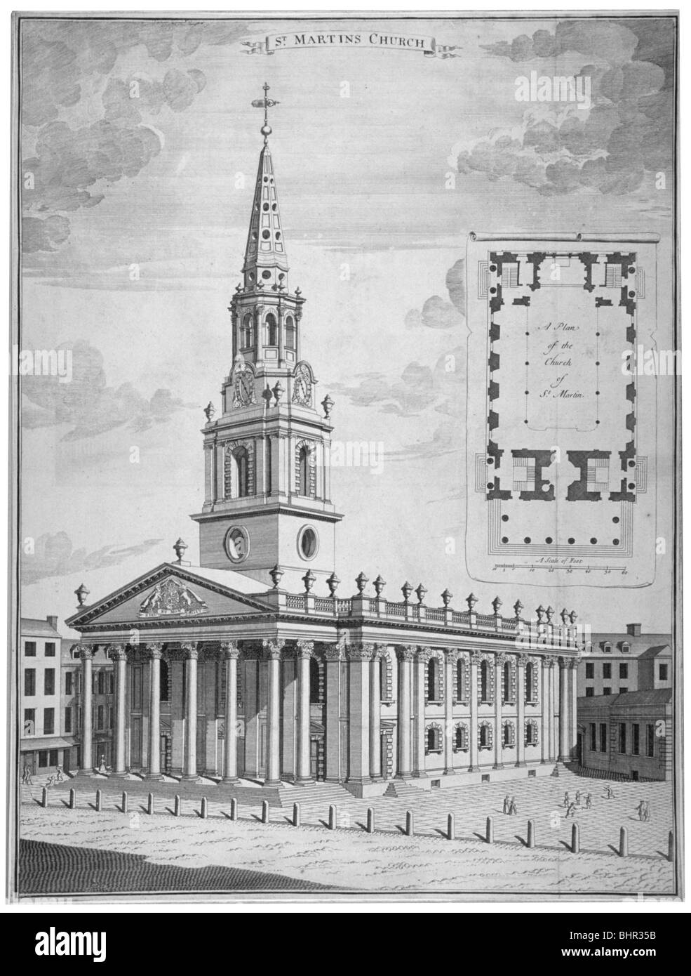 Kirche von St. Martin-in-the-Fields, Westminster, London, c1730. Künstler: Anon Stockfoto
