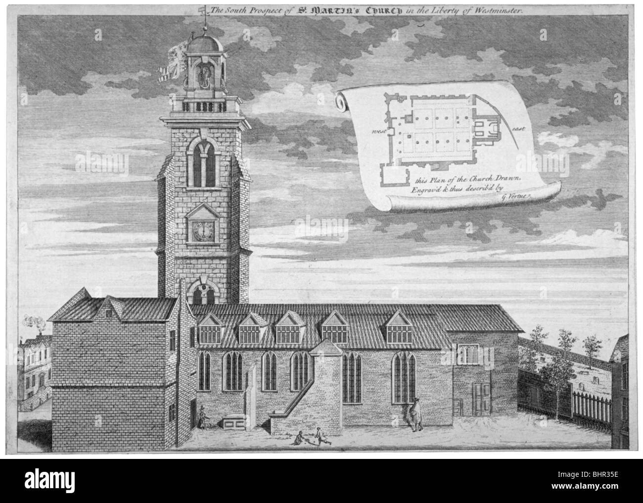 Kirche von St. Martin-in-the-Fields, Westminster, London, c1720. Künstler: George Vertue Stockfoto