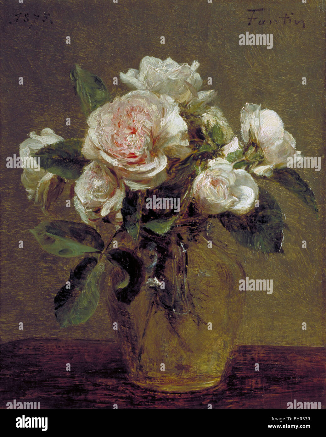 "Weiße Rosen in einer Glasvase", 1875. Künstler: Henri Fantin-Latour Stockfoto