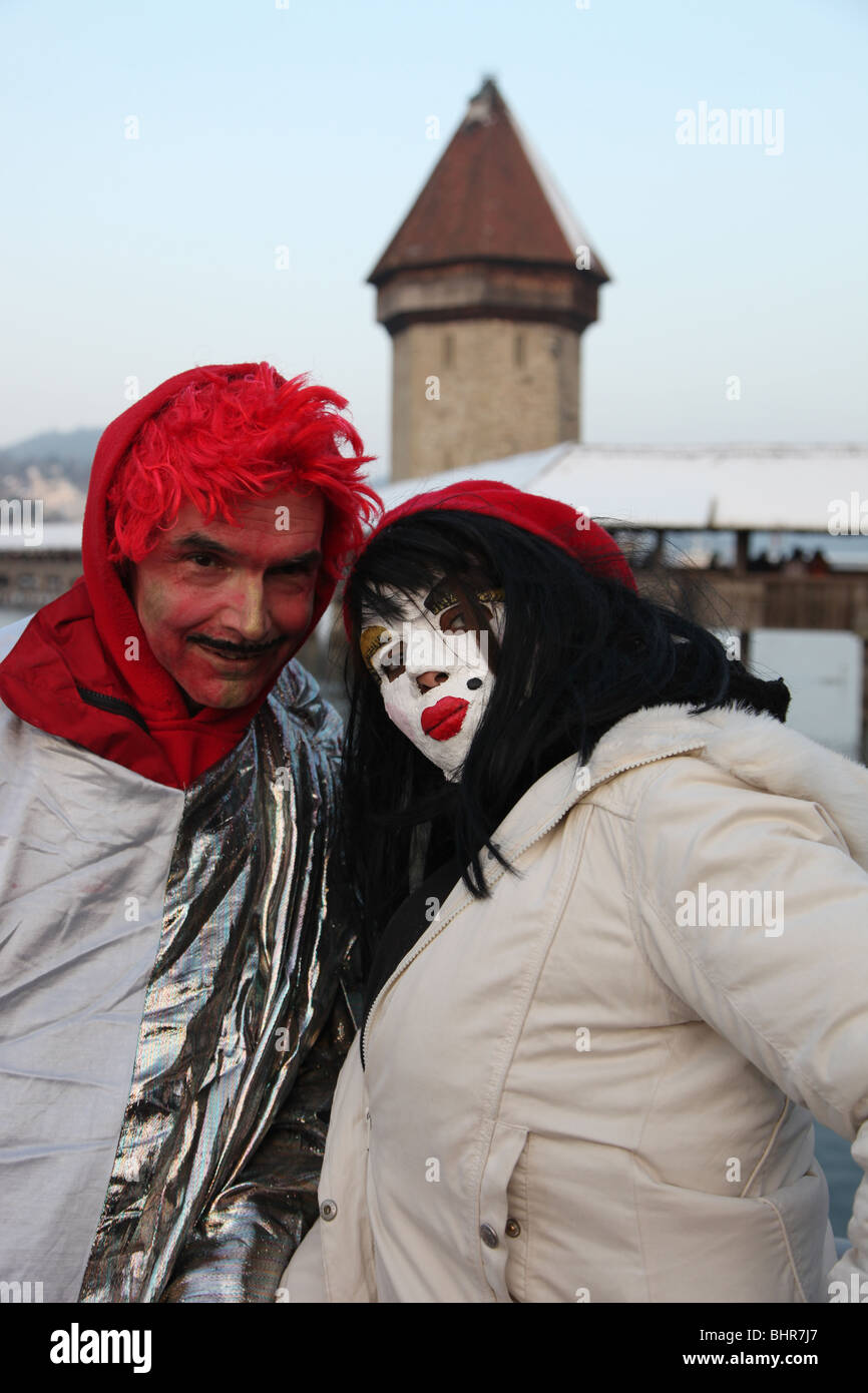 Luzerner Fasnacht-paar Stockfoto