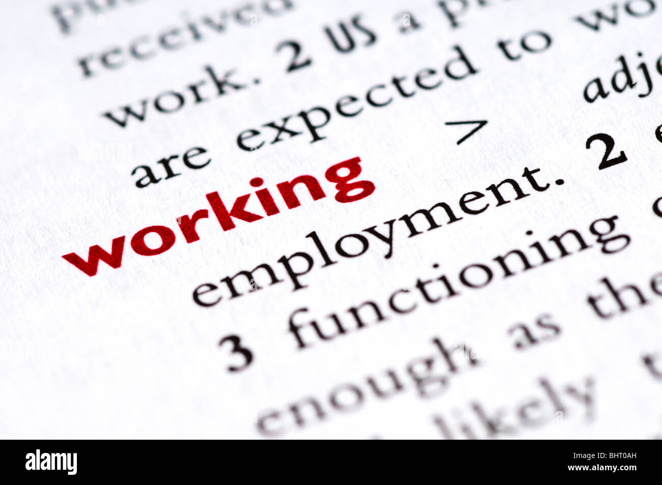Wörterbuchdefinition von Arbeit/Beschäftigung Stockfoto