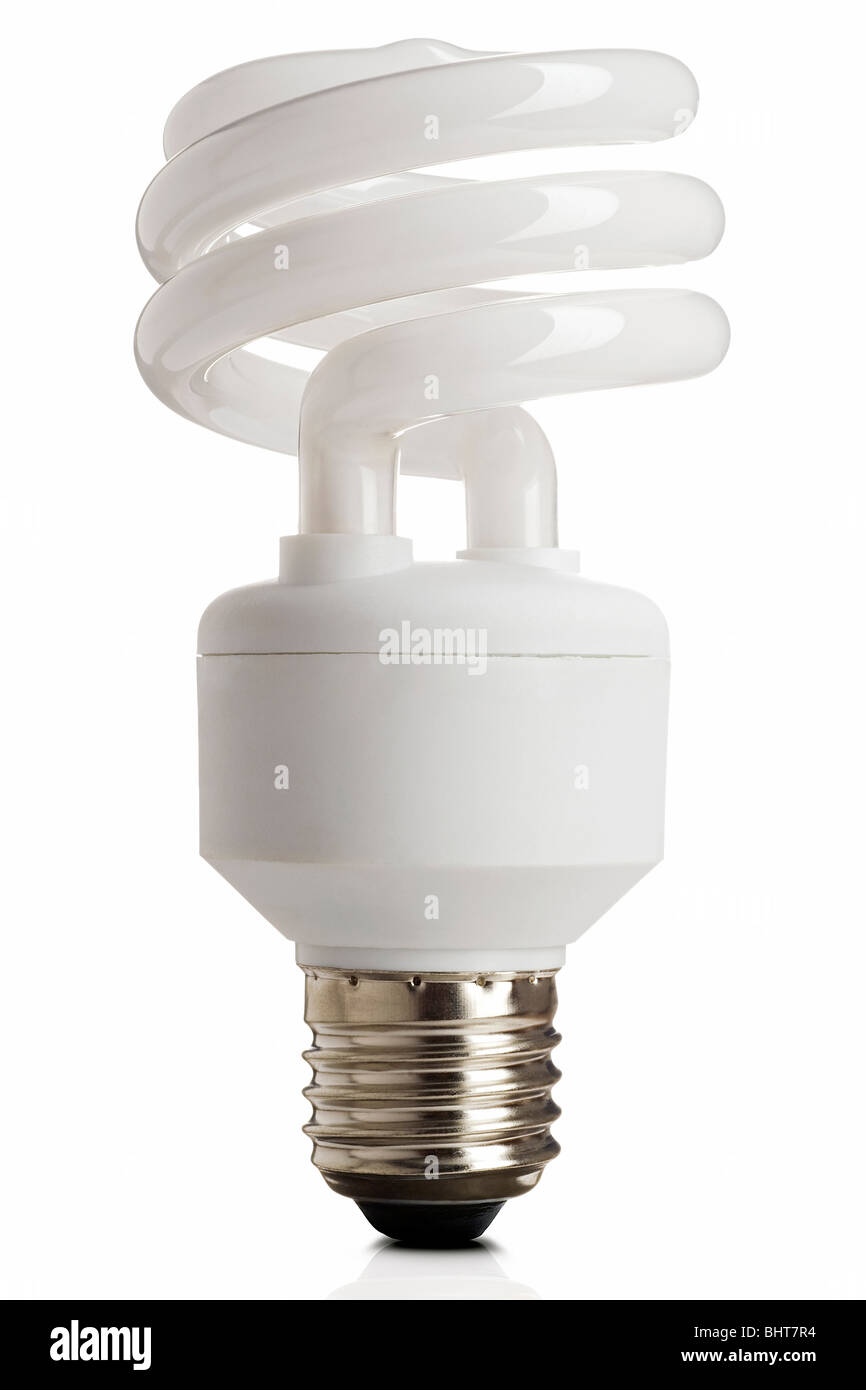 Kompakte Leuchtstofflampen energiesparende Glühbirne auf weiß mit Beschneidungspfad Stockfoto