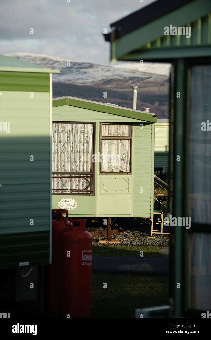 Wohnmobilstellplatz geschlossen für den Winter, Borth, Ceredigion, Wales UK Stockfoto