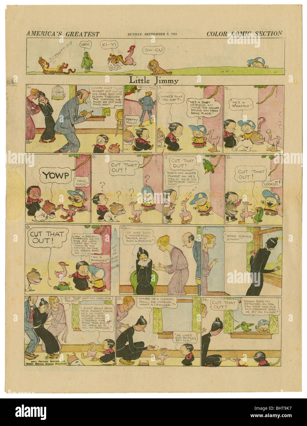 9. September 1923 Farbe Sonntag Comicseite, Little Jimmy von Jimmy Swinnerton. Stockfoto