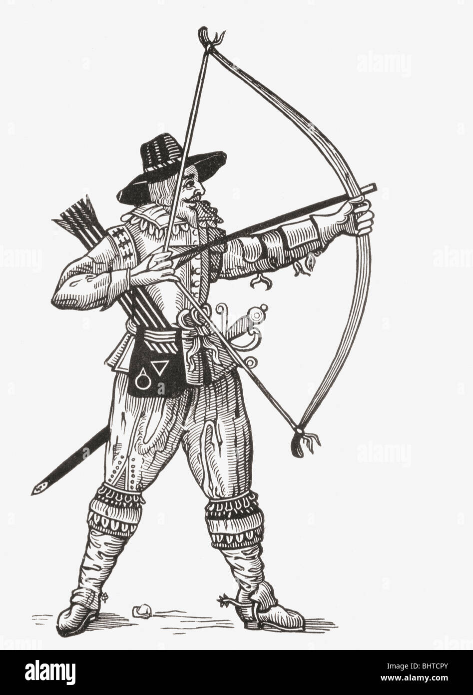 Ein englischer Bogenschütze, 1634. Stockfoto