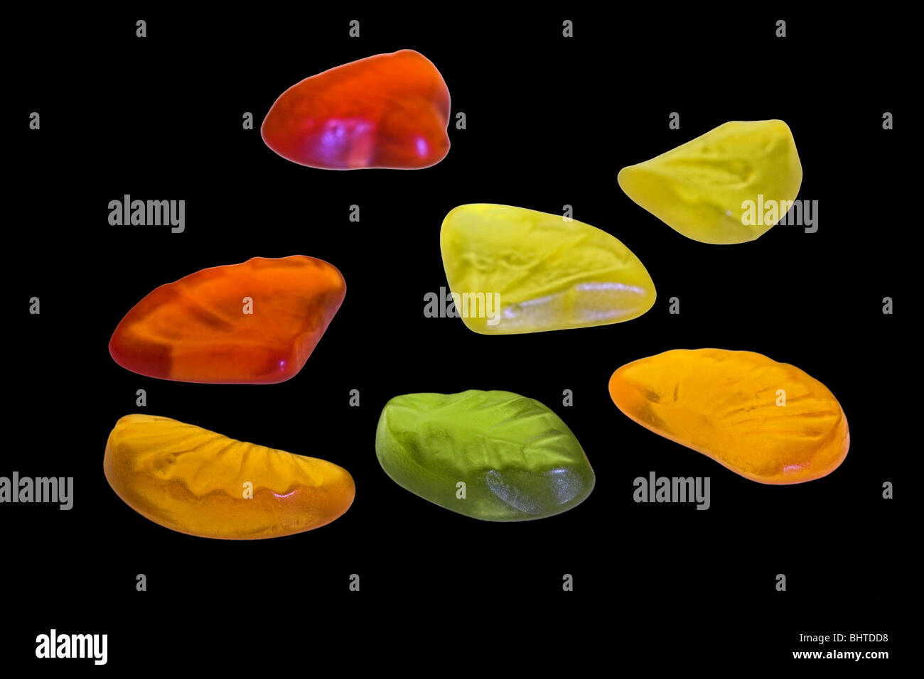 hypochondrischen Fruchtgummi, Closeup, Ausschnitt, schwarz Stockfoto