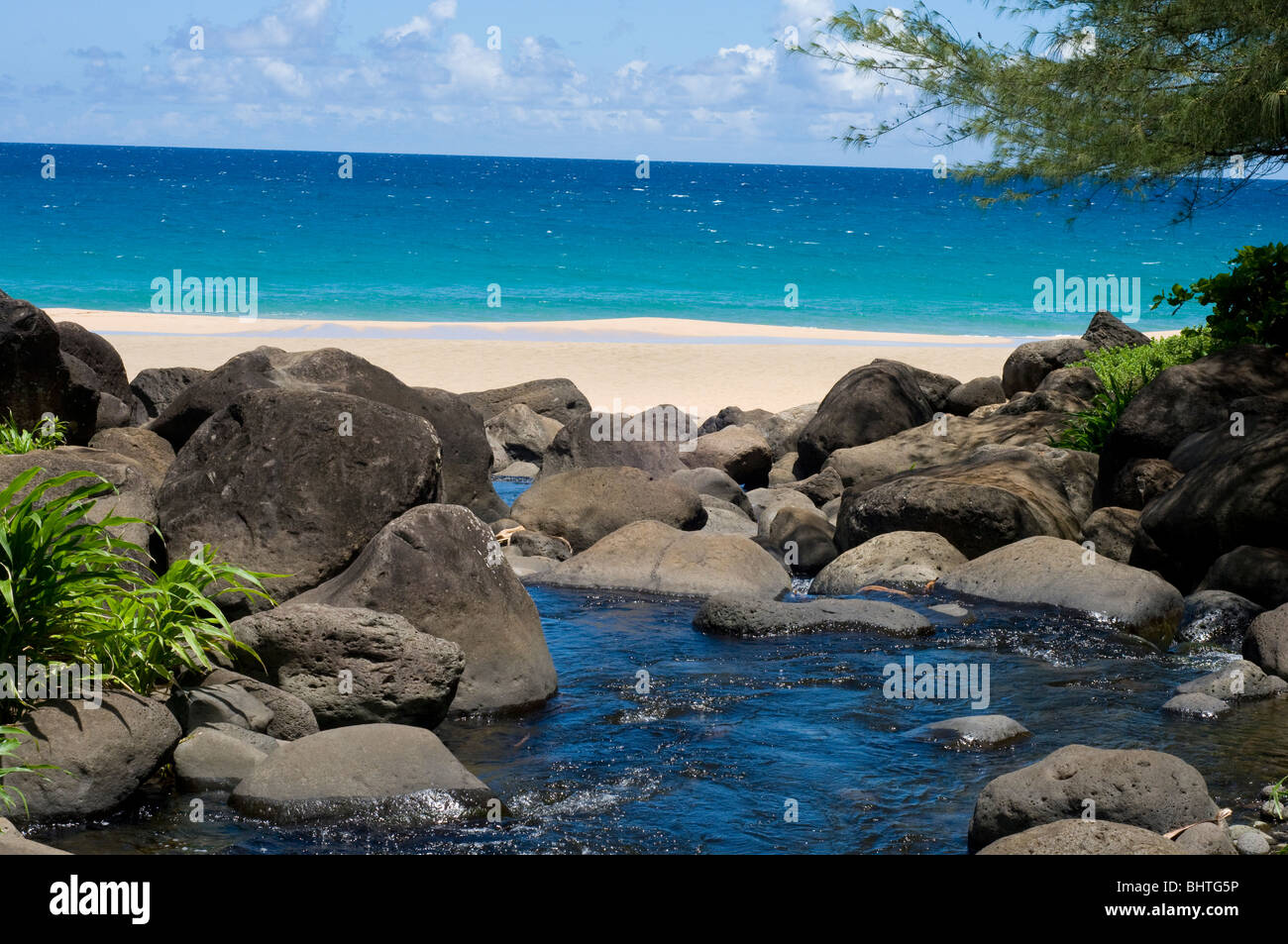 Na Pali Coast, Kauai, Hawaii, Hanakapi'ai Beach, Kalalau Trail Stockfoto