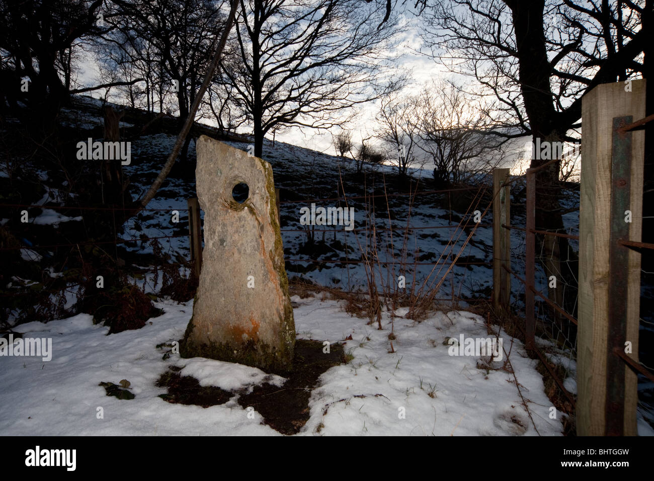 Llech Gronw, einen Stein behauptet, um The Mabinogion verknüpft werden Stockfoto