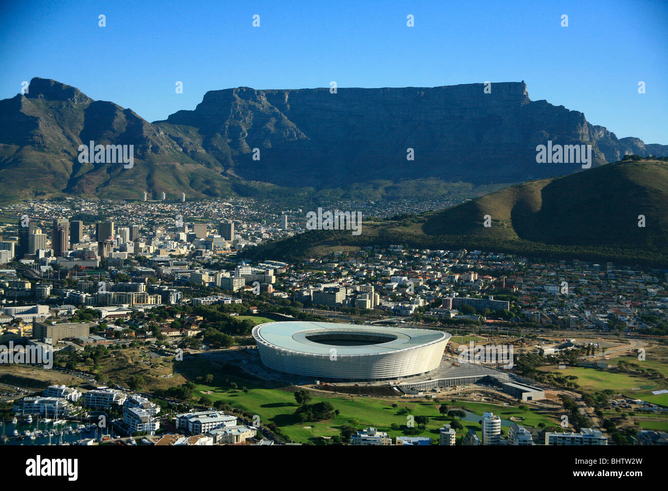 Luftaufnahme des Green Point Stadion gebaut für die 2010 Fifa Fußball-WM in Kapstadt 2010 Stockfoto