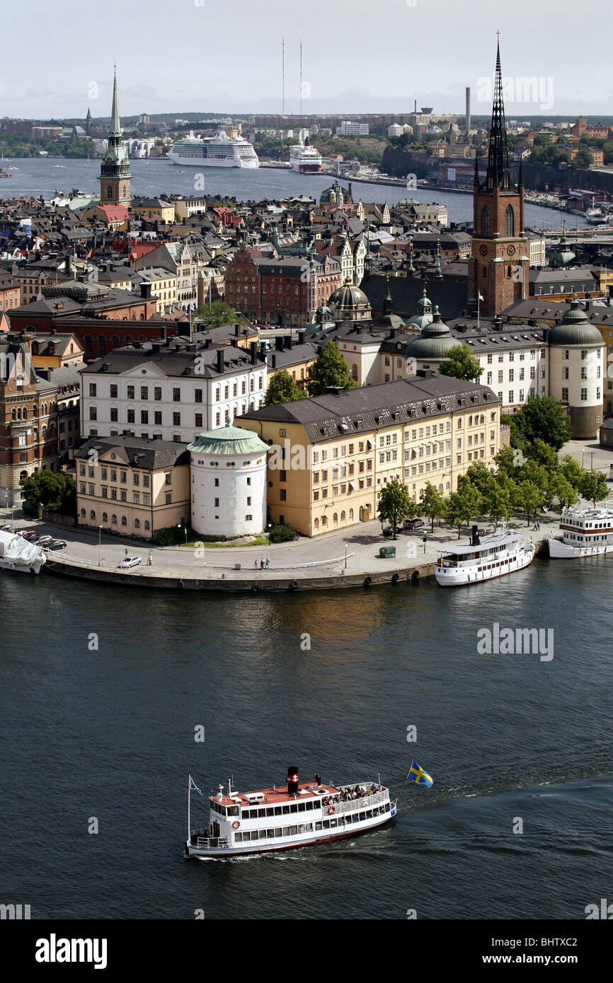 Riddarholmen & Altstadt / Gamla Stan gesehen vom Stadthaus, Stockholm, Schweden Stockfoto