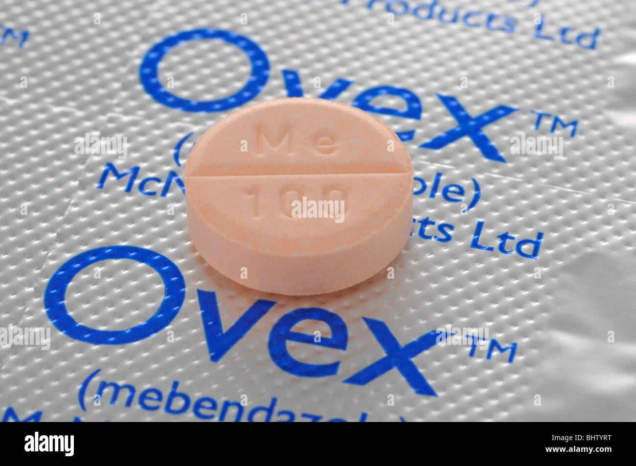 Ovex Tabletten zur Behandlung von Fadenwurm oder Madenwürmer Stockfoto