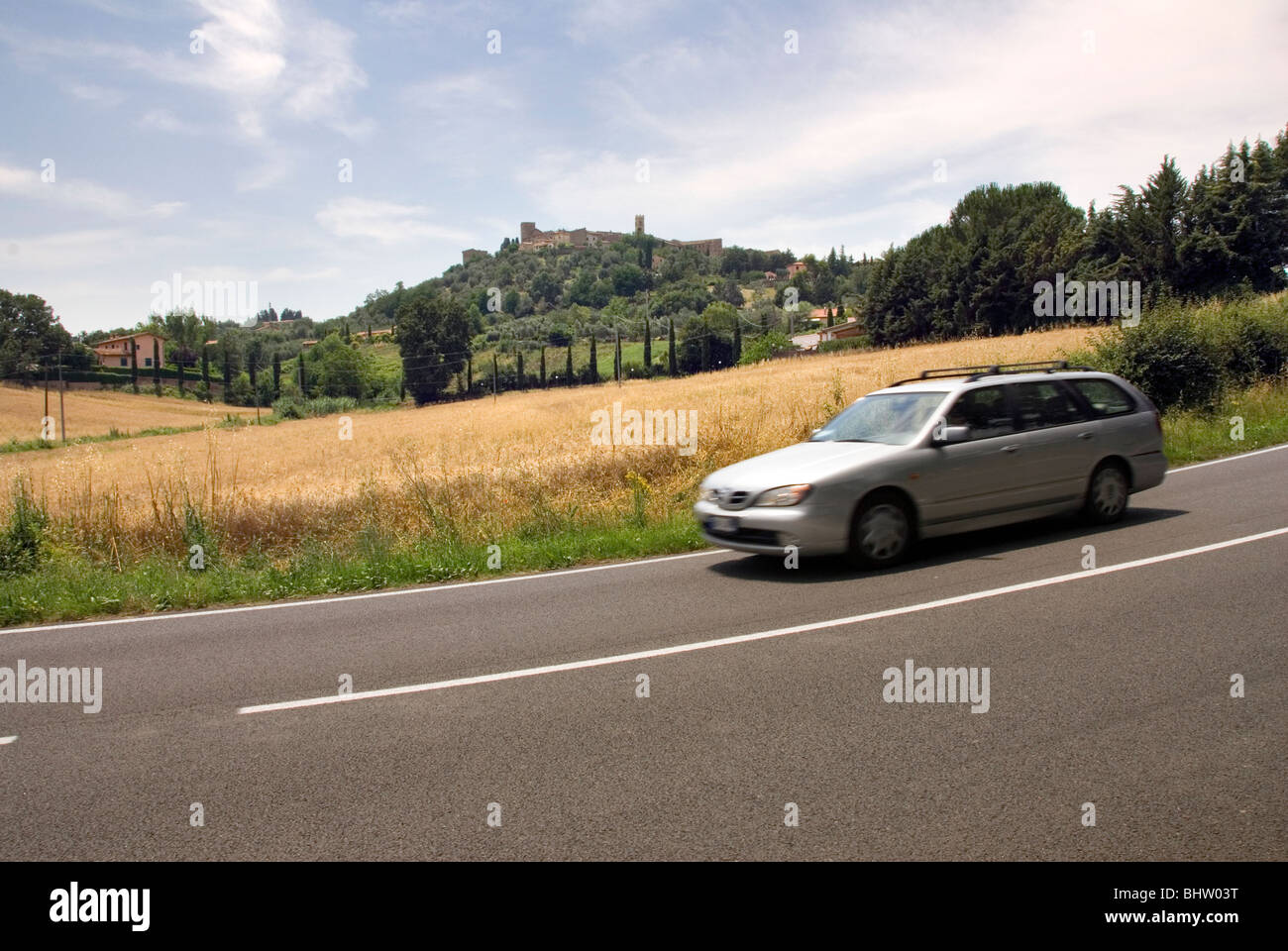 Auto vorbei Montemerano in der Region bekannt als Maremma in der Provence von Grosseto, Toskana Italien Stockfoto