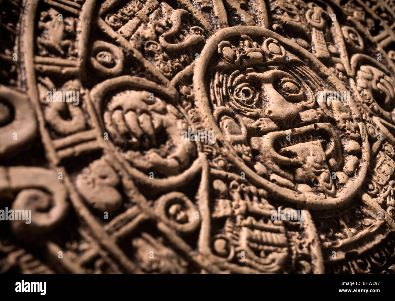 Aztekische Maya-Kalender-Winkel-detail Stockfoto