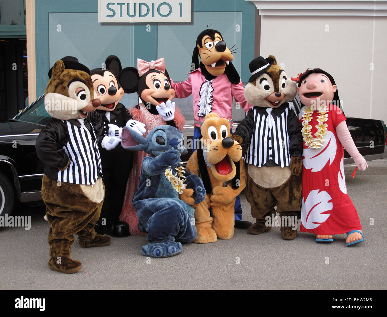 Mickey und Minnie, Chipand Dale, Stitche und Lilo, Goofy, Pluto, Walt Disney Studios im Disneyland Park in der Nähe von Paris, Frankreich Stockfoto