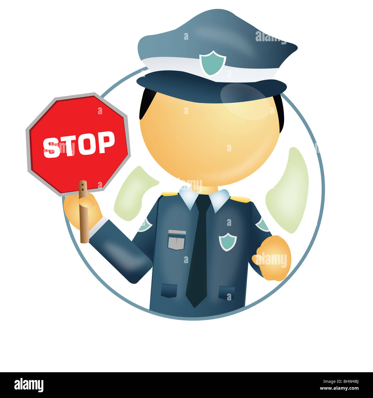 Verkehrspolizei mit einem Stop-Schild in der hand Stockfoto